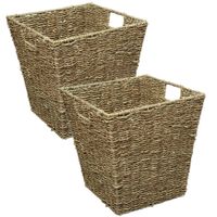 5Five Rieten opbergmand - 2x - gevlochten - beige/zwart - 31 x 31 x 31 cm - thumbnail