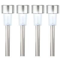Lumineo Buiten/tuin Led prikstpot - 4x - RVS - zilver - solar verlichting - 24 cm