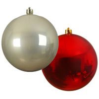 Grote decoratie kerstballen - 2x st - 20 cm- champagne en rood -kunststof - thumbnail