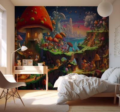 Paddenstoel wereld fotobehang tienerkamer