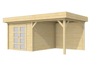 Blokhut Bosuil 300x300 cm + luifel 400 cm- Plat dak- Onbehandeld vurenhout- Woodvision