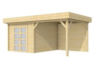 Blokhut Bosuil 300x300 cm + luifel 400 cm- Plat dak- Onbehandeld vurenhout- Woodvision