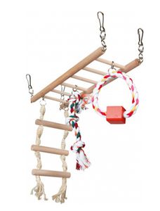 TRIXIE HANGBRUG MET TOUWLADDER & SPEELGOED HAMSTER HOUT 29X9X25 CM 3 ST