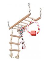 TRIXIE HANGBRUG MET TOUWLADDER & SPEELGOED HAMSTER HOUT 29X9X25 CM 3 ST