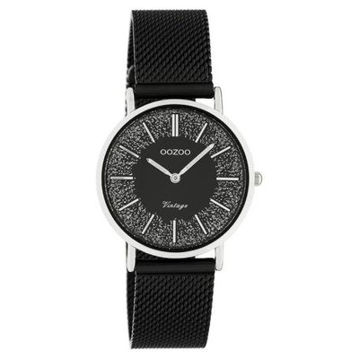OOZOO C20141 Horloge Vintage Mesh staal zilverkleurig-zwart 32 mm