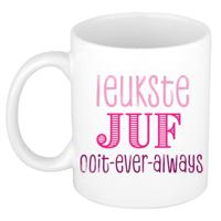 Cadeau koffie/thee mok voor Juf - roze - de leukste Juf - keramiek - 300 ml