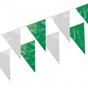 Feest/verjaardag Vlaggenlijn - 2x - groen/wit - 10 meter - slinger - binnen/buiten - kunststof