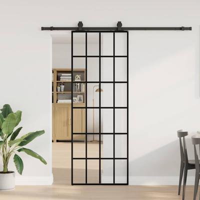 Schuifdeur met beslagset 76x205 cm ESG glas zwart