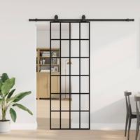 Schuifdeur met beslagset 76x205 cm ESG glas zwart