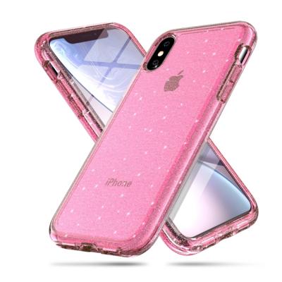 Schokbestendige Terminator stijl glitter poeder beschermer Case voor iPhone XS Max (roze)