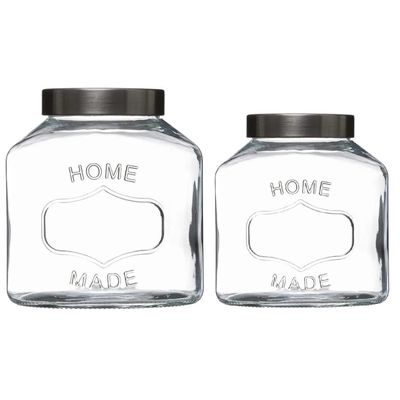 Set met 2x voorraadpotten 1L en 2,5L glas met RVS deksel