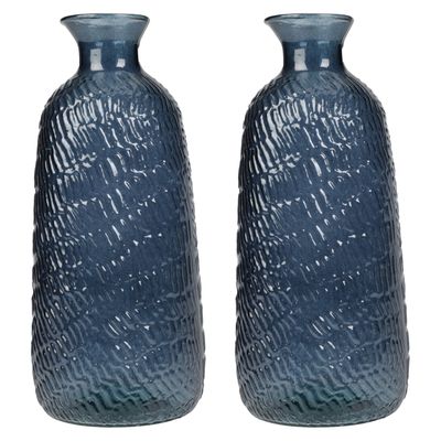 H&S Collection Bloemenvaas Livorno - 2x - Gerecycled glas - blauw transparant - D13 x H31 cm