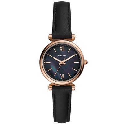 Fossil ES4700 Horloge Carlie Mini staal-leder rosekleurig-zwart 28 mm
