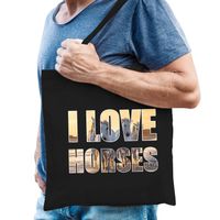 I love horses katoenen kado tasje voor paarden liefhebbers zwart heren - Feest Boodschappentassen