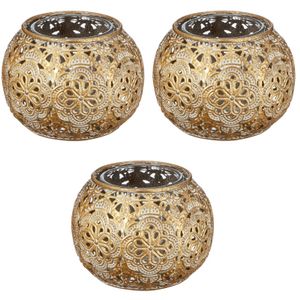 3x Gouden waxinelicht / theelicht houder met glas 7 cm