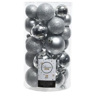 30x Kunststof kerstballen glanzend/mat/glitter zilver kerstboom versiering/decoratie   -