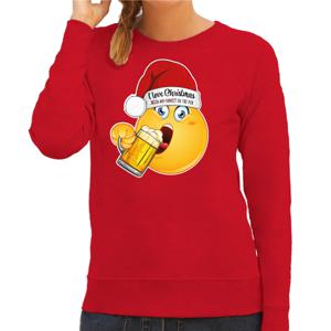 Foute Kersttrui/sweater voor dames - bier - rood - grappig - I love christmas - emoji