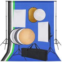 Fotostudioset met softboxlampen, achtergrond en reflector