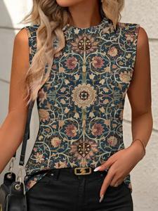 Crew Neck Casual Ethnic Loose Tank Top