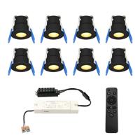 Set van 8 Milano LED Mini Inbouwspots met trafo - 12 Volt 3 Watt 200 lumen - Dimbaar - Plat 34mm - 2700K - IP65 waterdicht - Zwart - Veranda Spotjes - Overkapping Spotjes
