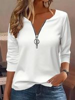 Casual Zipper Plain Loose T-Shirt - thumbnail