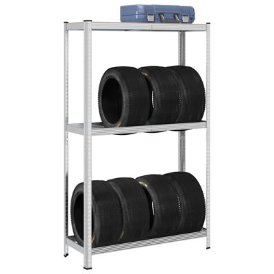 Bandenrek 2-laags 110x40x180 cm staal&bewerkt hout zilverkleur