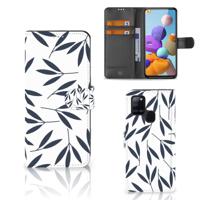 Samsung Galaxy A21s Hoesje Leaves Blue | Portemonnee hoesje Samsung Galaxy A21s Hoesje Leaves Blue | Portemonnee hoesje