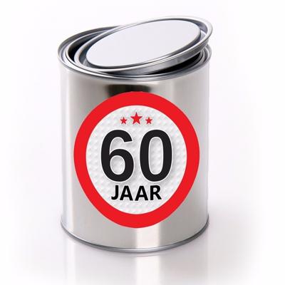 Cadeauverpakking Conservenblik - Leeftijd 60 jaar - metaal, - met sticker - verjaardag - inblikken