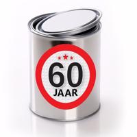 Cadeauverpakking Conservenblik - Leeftijd 60 jaar - metaal, - met sticker - verjaardag - inblikken