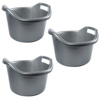 3x Schoonmaakemmers afwasteilen met hengsels 6 liter zilver 29 x 19 cm