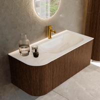 Badmeubel Mondiaz Kurve-Dlux | 105 cm | Meubelkleur Walnut | Wastafelkleur Ostra | Solid surface | Rechts spoelbak | 1 kraangat