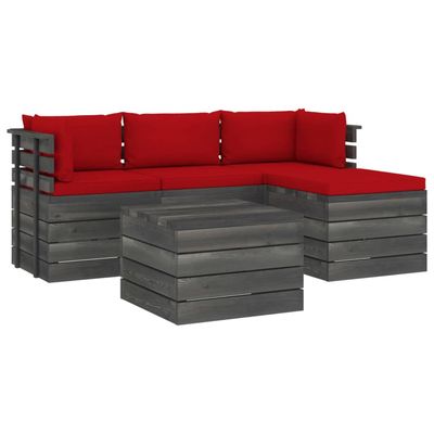 vidaXL 5-delige Loungeset met kussens pallet massief grenenhout