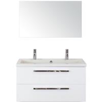Seville Badmeubelset 100 cm - Wit Hoogglans - Wastafel Djazz 2 Kraangaten met Spiegel