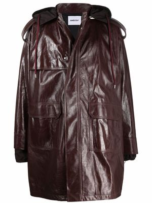 AMBUSH manteau en cuir à fermeture zippée - Marron
