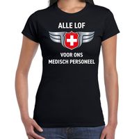 Alle lof voor ons medisch personeel t-shirt zwart voor dames