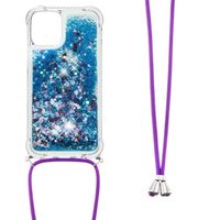 Lunso - Backcover hoes met koord - iPhone 13 Mini - Glitter Blauw