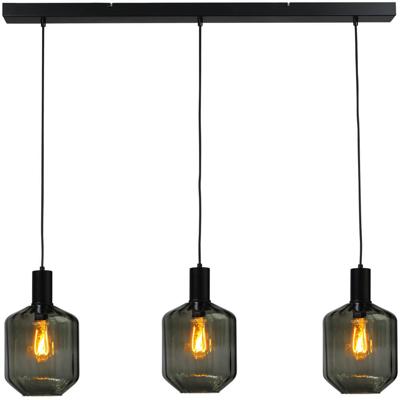 Masterlight 3-lichts hanglamp - zwart -Porto met Jagger green glazen - 2711-05-05-100-3-10
