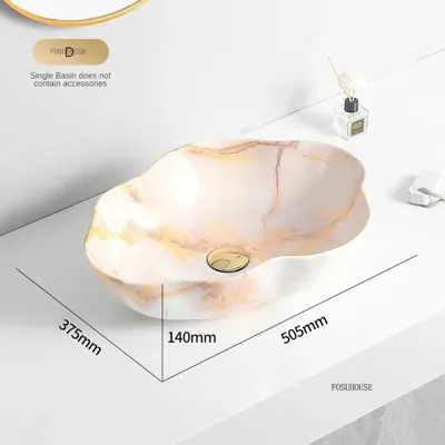 Ovale Keramische Wastafel met Marmerpatroon - Tafelbladmodel | Licht Luxe Design | 12L