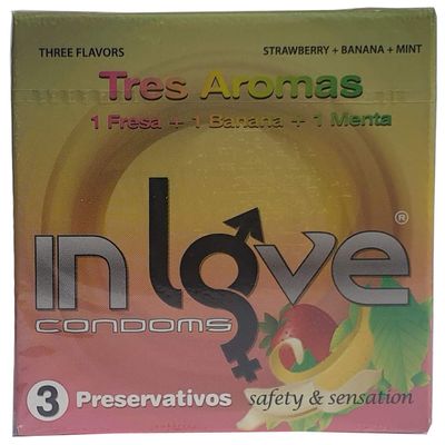 In Love Tres Aromas - 3 Smaak Condooms In De Smaken Aardbei, Banaan En Mint