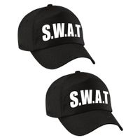 2x stuks zwarte SWAT team politie verkleed pet / cap voor volwassenen