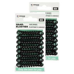 Benson Care Telefoonkabel haar elastiekjes - set 16x - zwart - zonder metaal - D5 cm