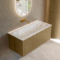 Badmeubel Mondiaz Kurve-Dlux | 100 cm cm | Meubelkleur Dusk | Wastafelkleur Glace | Solid surface | Wasbak midden spoelbak | Zonder kraangat(en)