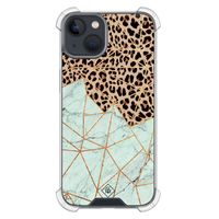 iPhone 13 mini shockproof hoesje - Luipaard marmer mint