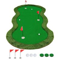 300 x 150 cm Golf Puttingmat Professionele Golf Oefenmat met 3 Gaten en Golfballen voor Thuis Groen