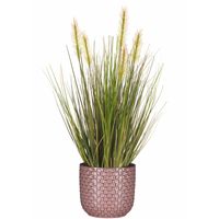 Kunstplant groen rietgras sprieten 45 cm in luxe Daan stijl-motief bloempot roze