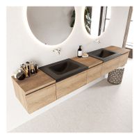 Mondiaz Bukla 240cm badmeubel met module 40 kleur washed oak 5 lades met dubbele wastafel zonder kraangat kleur urban Mondiaz Bukla 240cm badmeubel met module 40 kleur washed oak 5 lades met dubbele wastafel zonder kraangat kleur urban