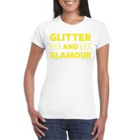 Bellatio Decorations Verkleed T-shirt dames - glitter and glamour - wit - geel glitter - carnaval 2XL  -