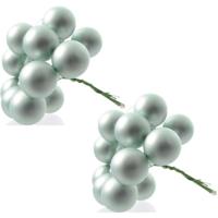 Decoris mini kerstballetjes op stekers - 20x stuks - mintgroen - D2 cm - glas