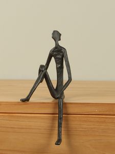 Metalen beeldje brons look Persoon 1 knie omhoog, 25 cm