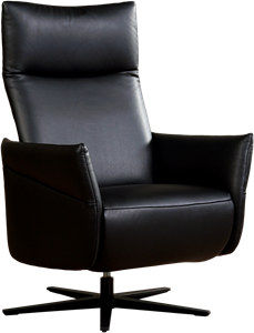 Zwarte leren moderne relaxfauteuil Ease - staal zwart frame met stervoet - zithoogte hoog - Massif Leer Nero (zwart leer)